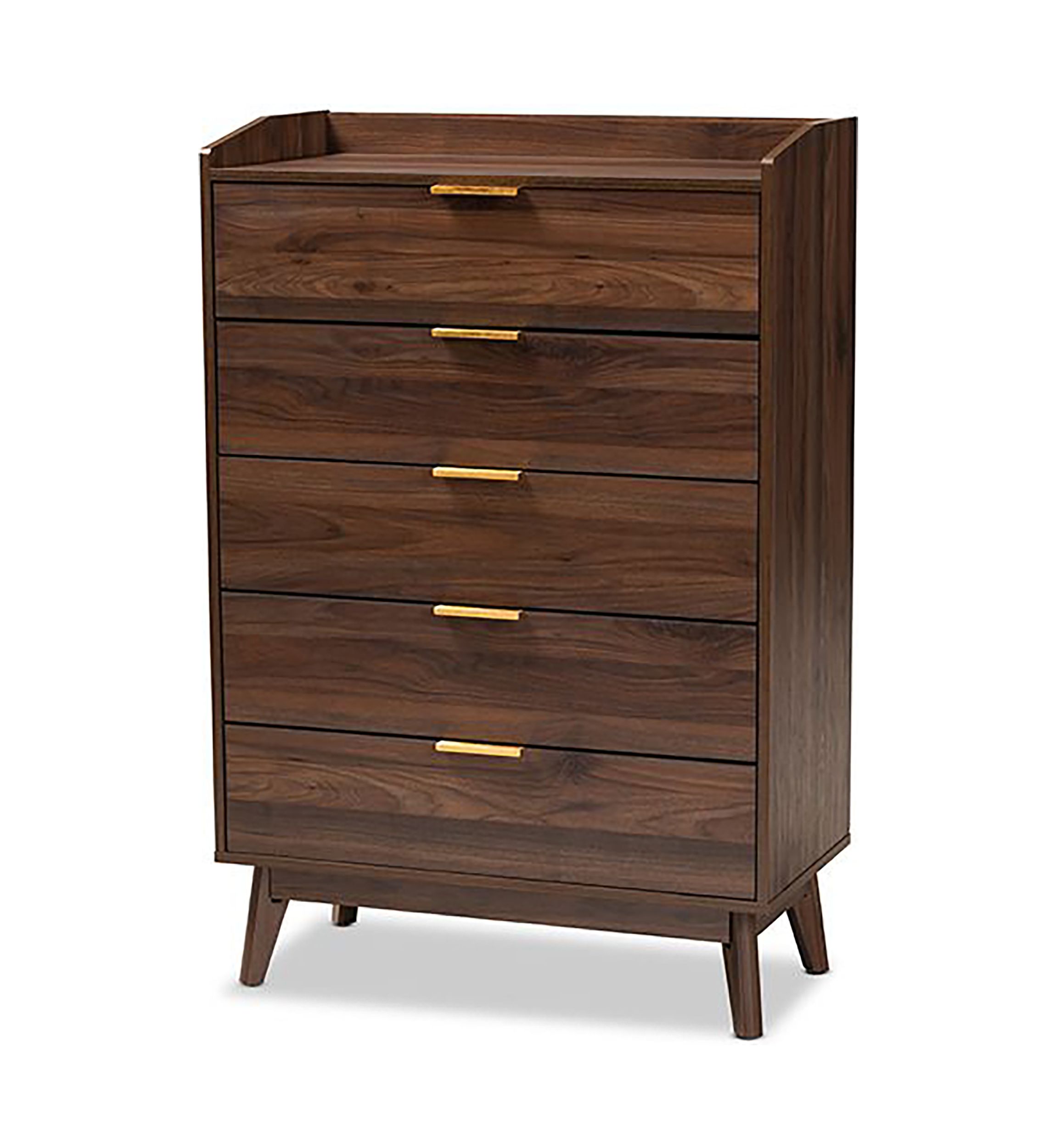 Lena Mid-Century Modern Walnut Brown Finished 5-Drawer Wood Chest