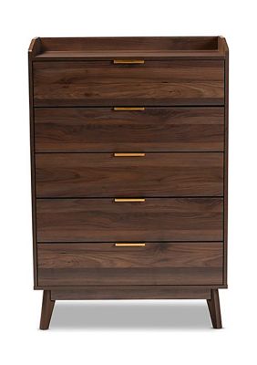 Lena Mid-Century Modern Walnut Brown Finished 5-Drawer Wood Chest