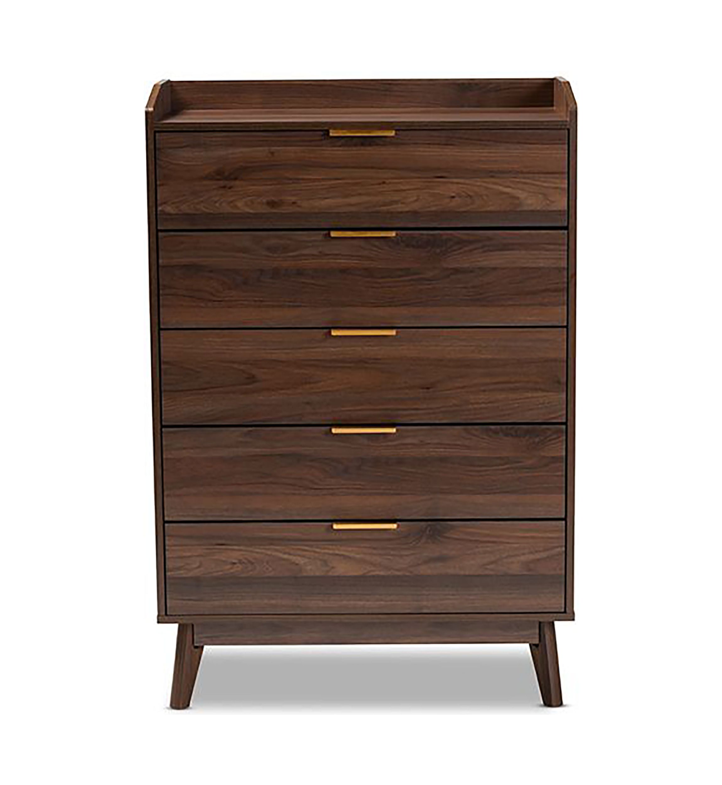Lena Mid-Century Modern Walnut Brown Finished 5-Drawer Wood Chest
