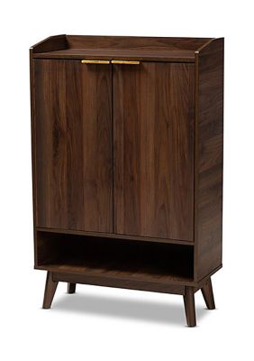 Lena Mid-Century Modern Walnut Brown Finished 5-Shelf Wood Entryway Shoe Cabinet