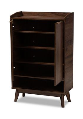 Lena Mid-Century Modern Walnut Brown Finished 5-Shelf Wood Entryway Shoe Cabinet