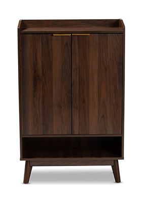 Lena Mid-Century Modern Walnut Brown Finished 5-Shelf Wood Entryway Shoe Cabinet