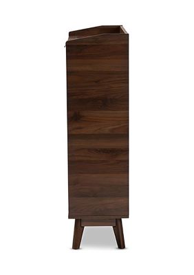 Lena Mid-Century Modern Walnut Brown Finished 5-Shelf Wood Entryway Shoe Cabinet