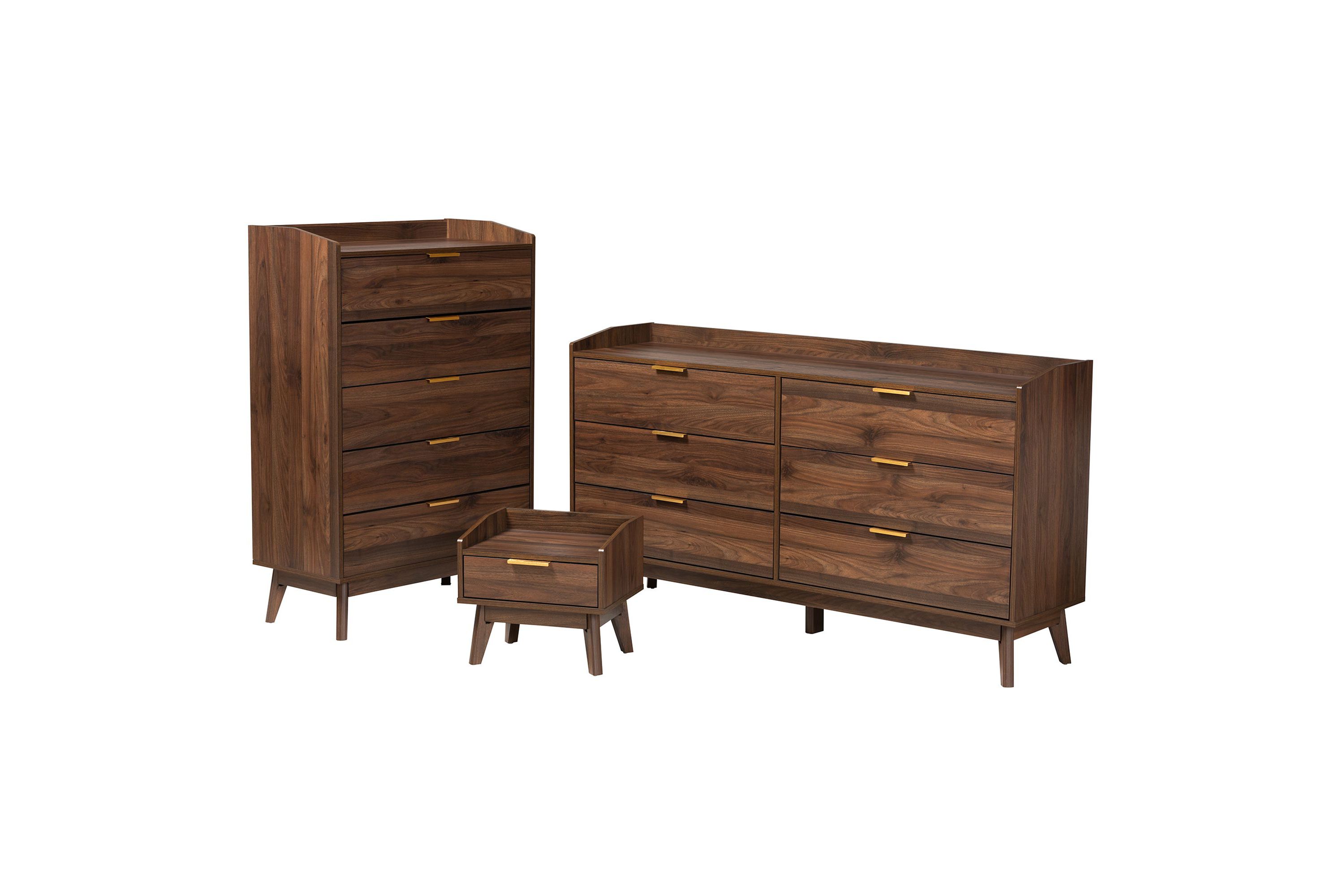 Lena Mid-Century Modern Walnut Brown Finished Wood 3-Piece Storage Set