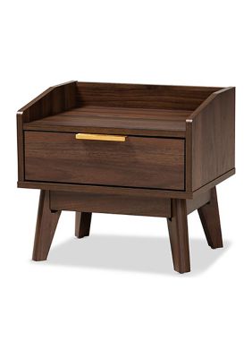 Lena Mid-Century Modern Walnut Brown Finished 1-Drawer Wood Nightstand