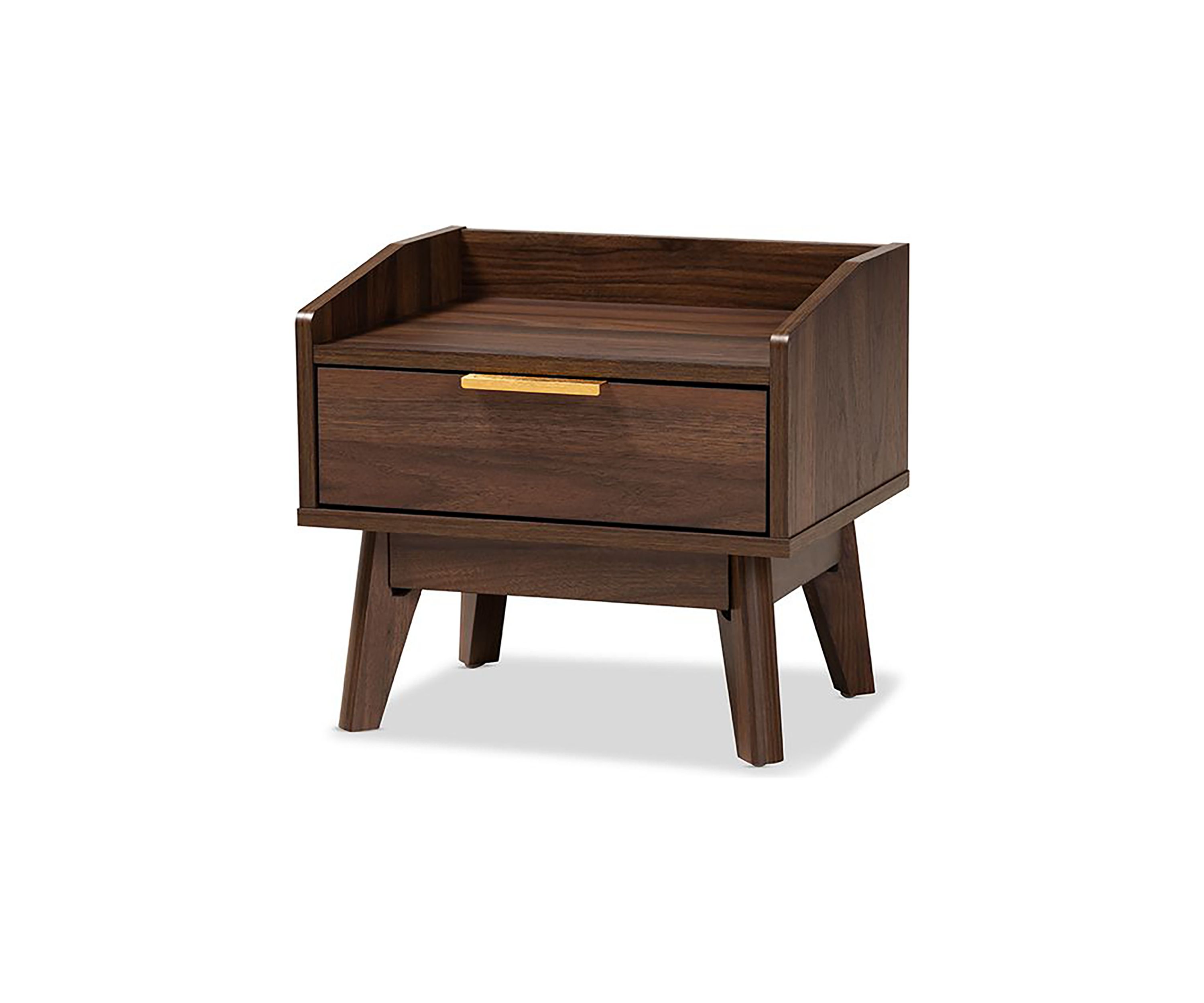 Lena Mid-Century Modern Walnut Brown Finished 1-Drawer Wood Nightstand