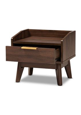 Lena Mid-Century Modern Walnut Brown Finished 1-Drawer Wood Nightstand