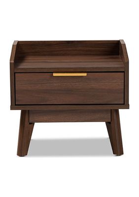 Lena Mid-Century Modern Walnut Brown Finished 1-Drawer Wood Nightstand