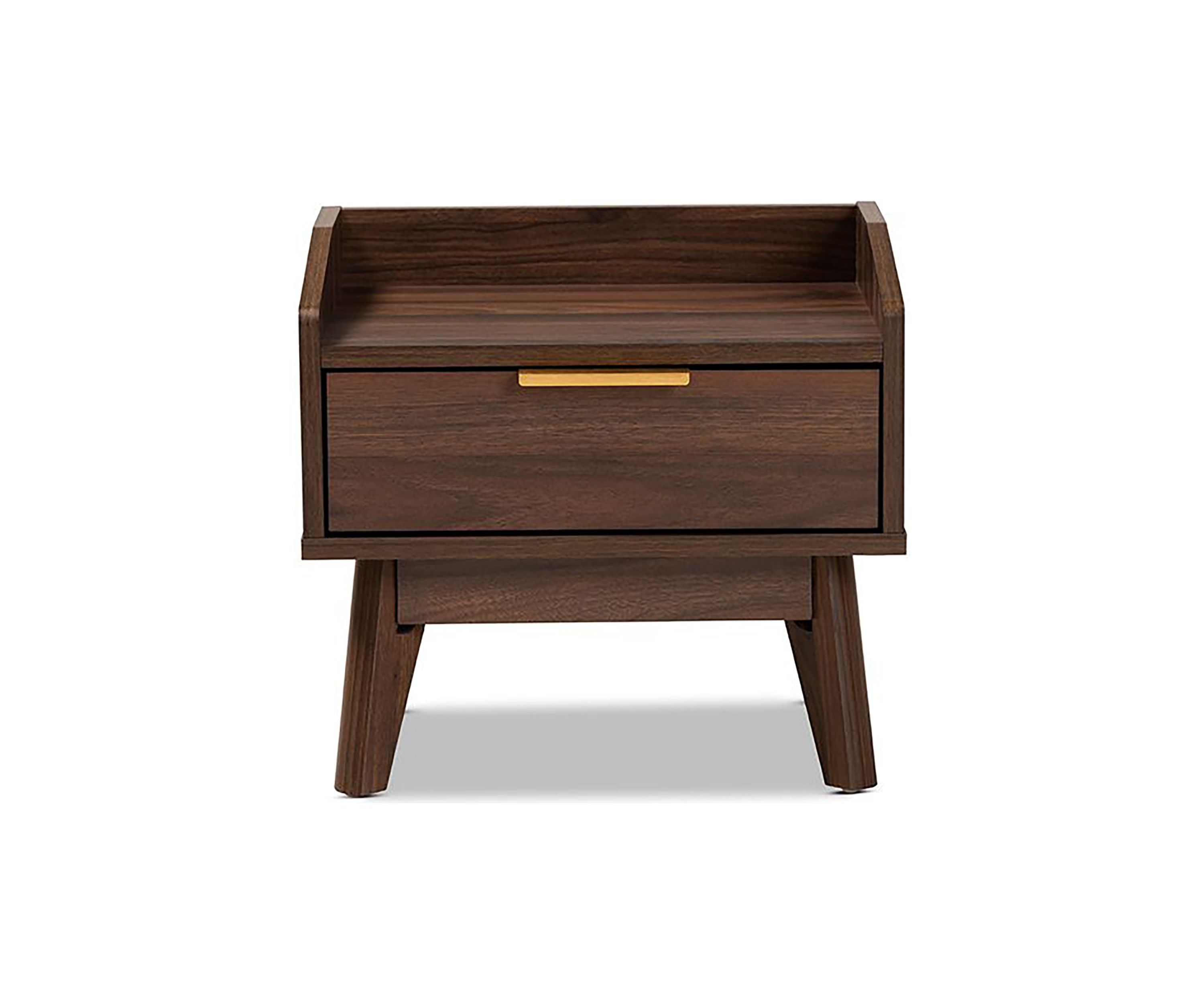 Lena Mid-Century Modern Walnut Brown Finished 1-Drawer Wood Nightstand