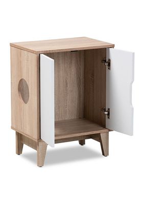 Romy Mid-Century Modern Two-Tone Oak and White Finished 2-Door Wood Cat Litter Box Cover House