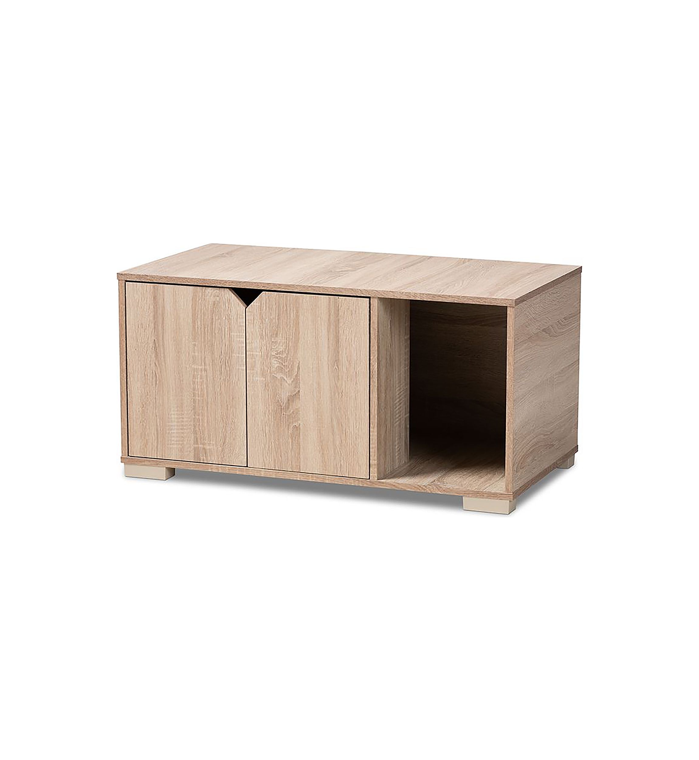 Jasper Modern and Contemporary Oak Finished 2-Door Wood Cat Litter Box Cover House