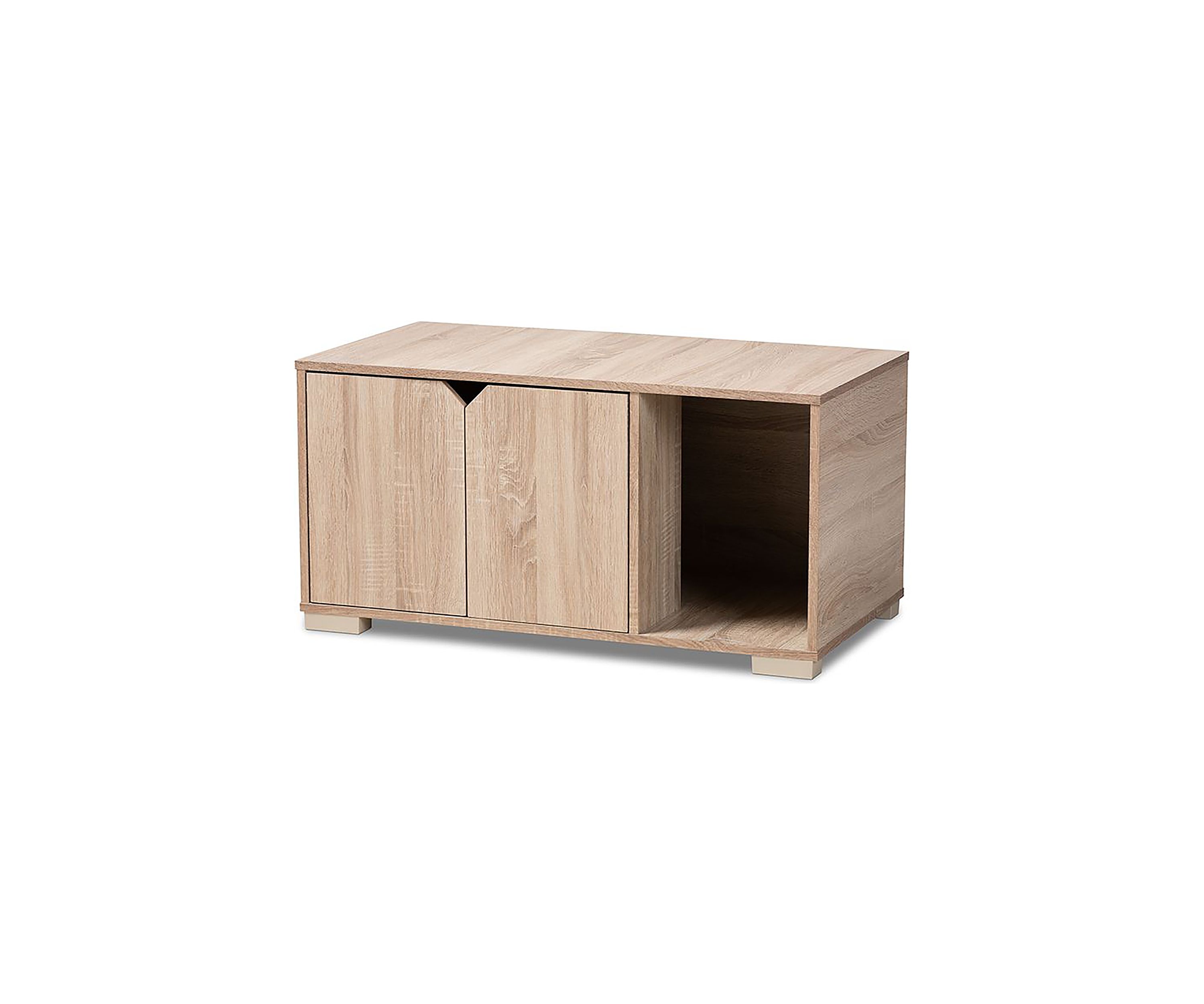 Jasper Modern and Contemporary Oak Finished 2-Door Wood Cat Litter Box Cover House