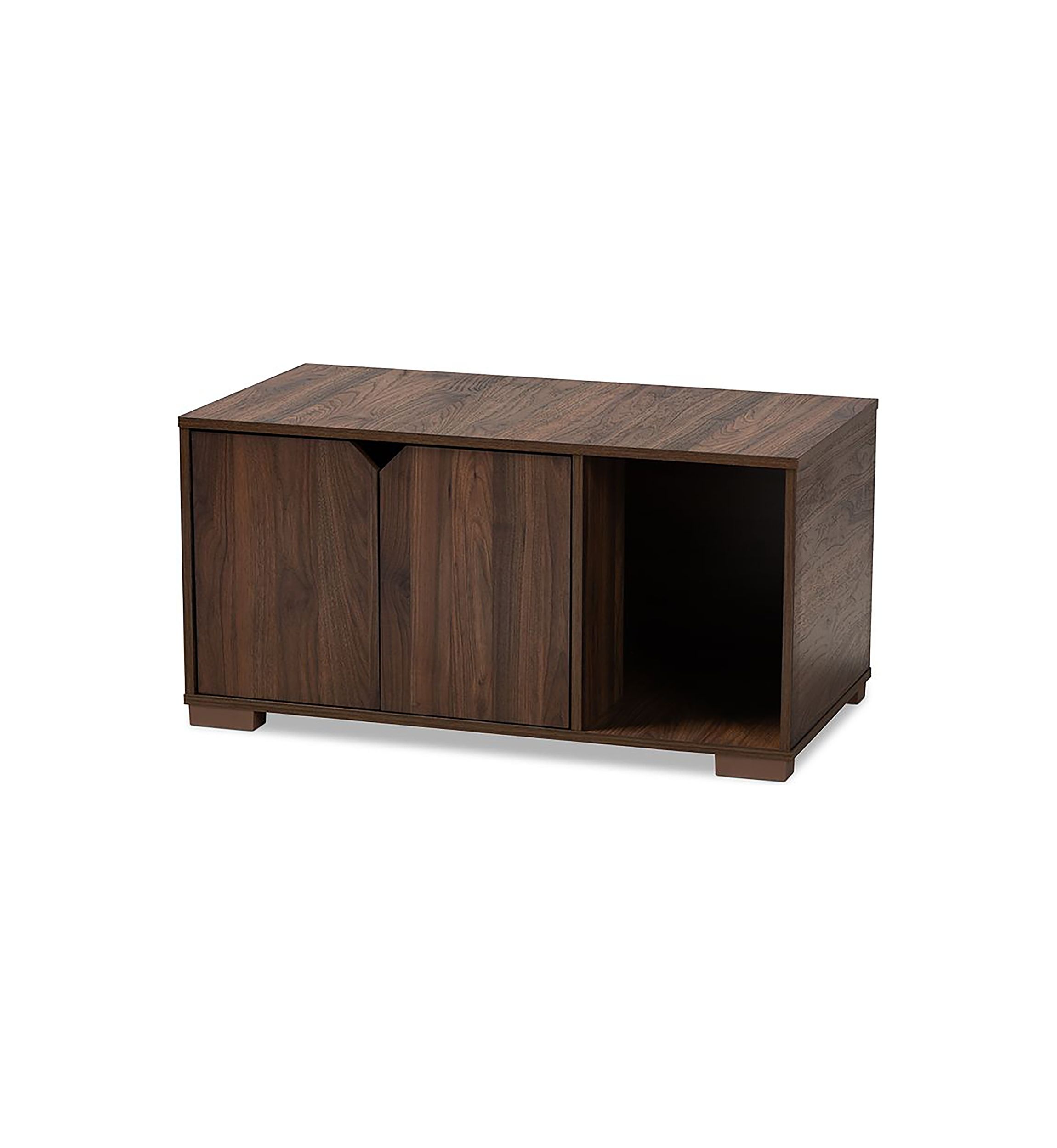 Jasper Modern and Contemporary Walnut Brown Finished 2-Door Wood Cat Litter Box Cover House