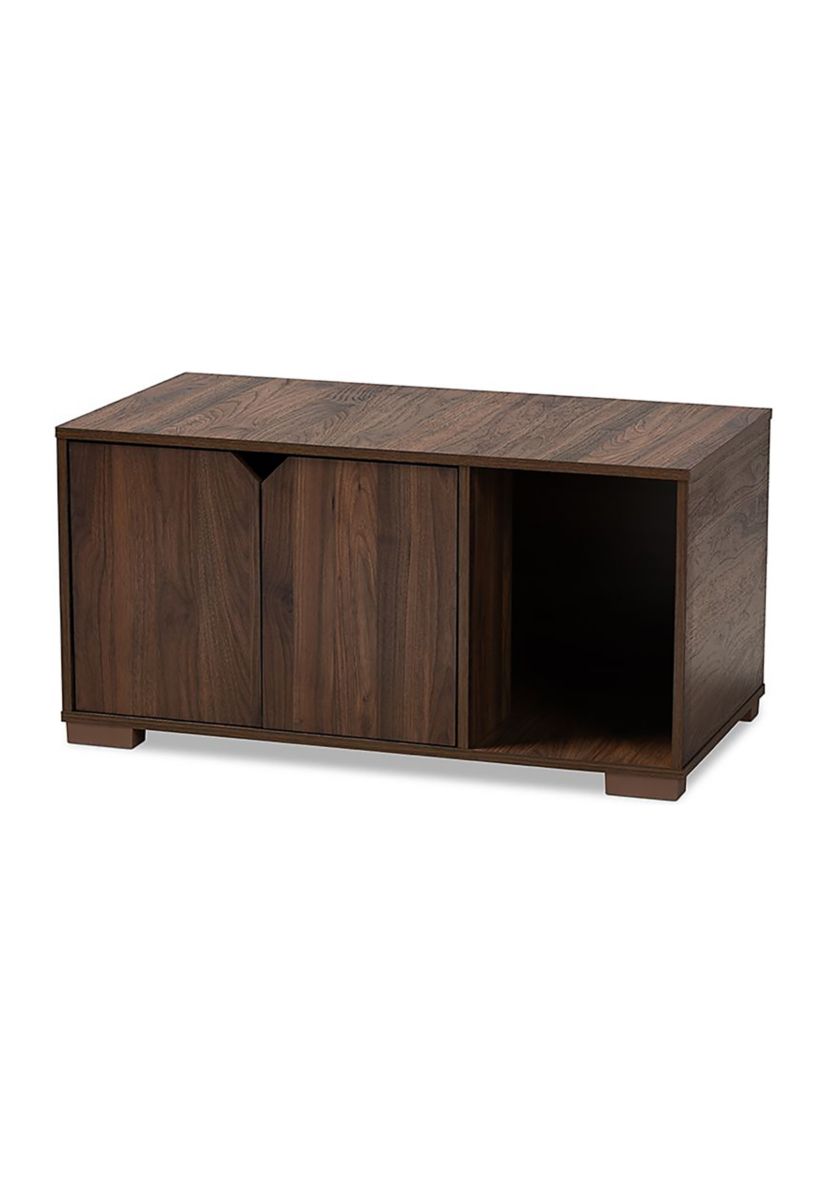 Jasper Modern and Contemporary Walnut Brown Finished 2-Door Wood Cat Litter Box Cover House