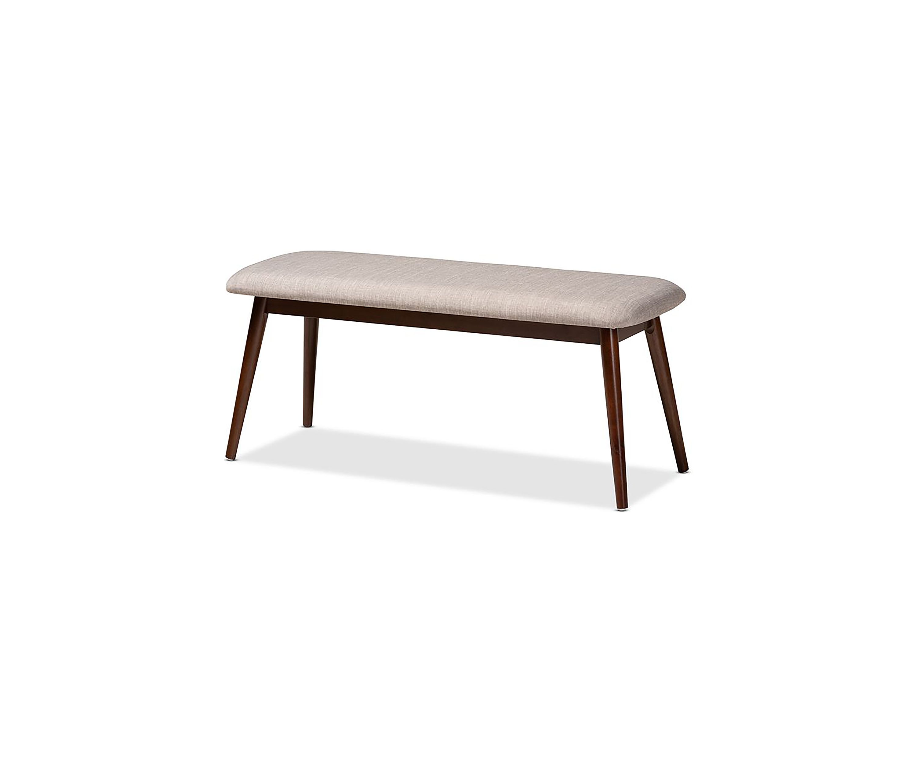 Flora Mid-Century Modern Light Grey Fabric Upholstered Walnut Finished Wood Dining Bench
