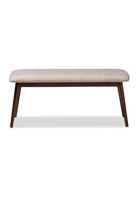 Flora Mid-Century Modern Light Grey Fabric Upholstered Walnut Finished Wood Dining Bench