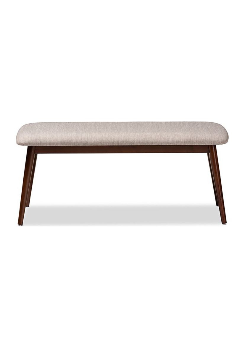Flora Mid-Century Modern Light Grey Fabric Upholstered Walnut Finished Wood Dining Bench