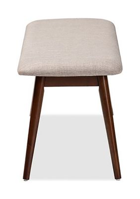 Flora Mid-Century Modern Light Grey Fabric Upholstered Walnut Finished Wood Dining Bench