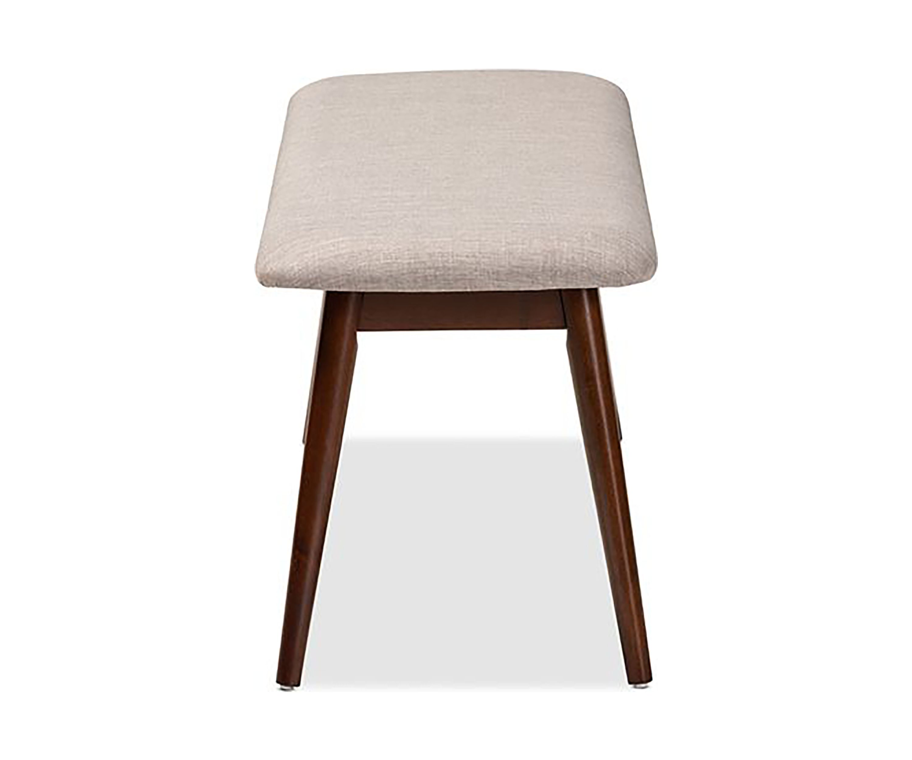 Flora Mid-Century Modern Light Grey Fabric Upholstered Walnut Finished Wood Dining Bench