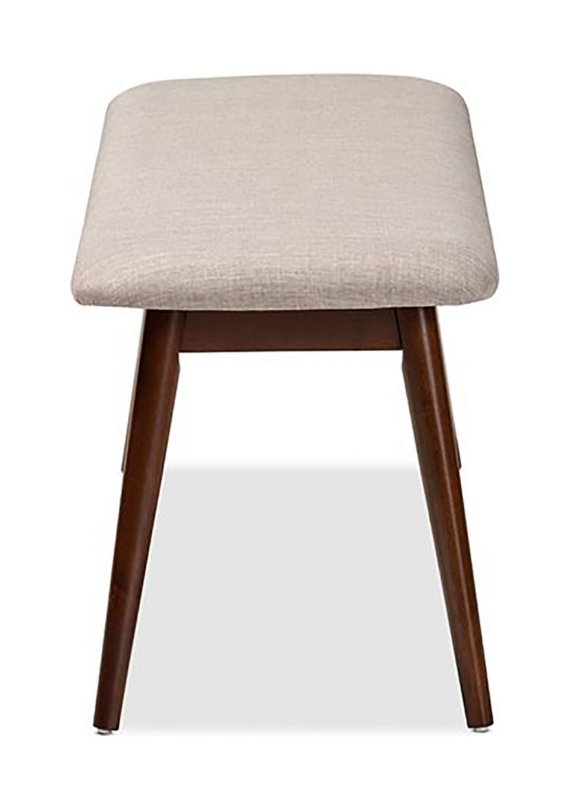 Flora Mid-Century Modern Light Grey Fabric Upholstered Walnut Finished Wood Dining Bench