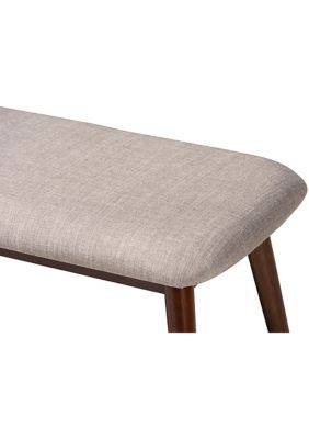 Flora Mid-Century Modern Light Grey Fabric Upholstered Walnut Finished Wood Dining Bench