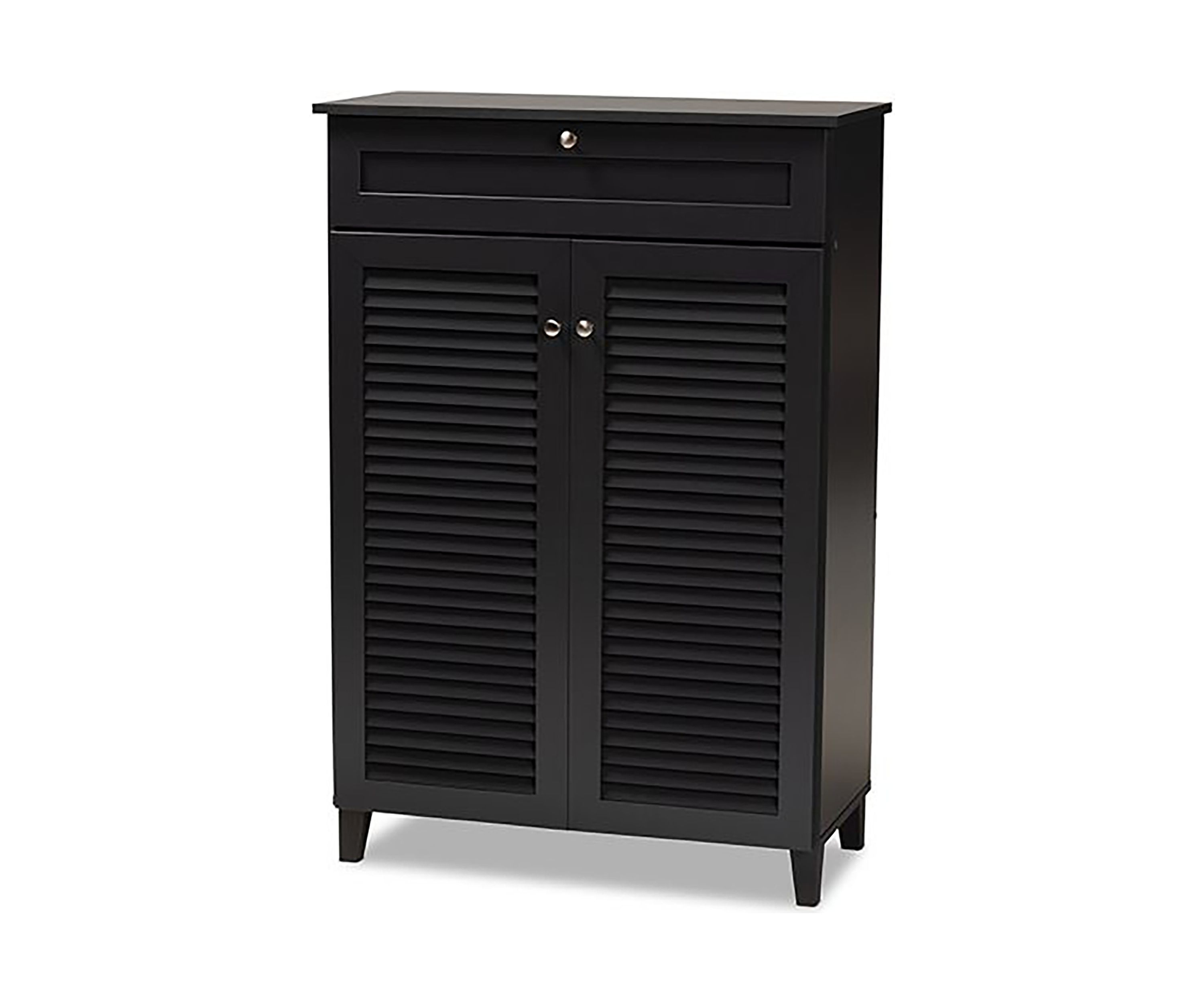 Coolidge Modern and Contemporary Dark Grey Finished 5-Shelf Wood Shoe Storage Cabinet with Drawer