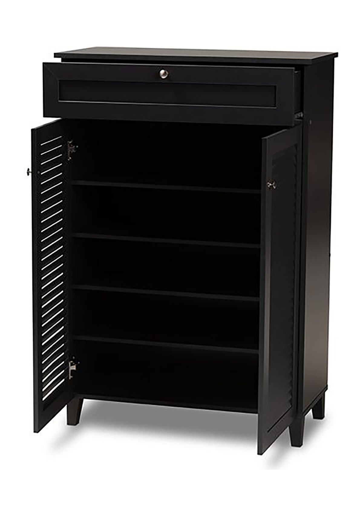 Coolidge Modern and Contemporary Dark Grey Finished 5-Shelf Wood Shoe Storage Cabinet with Drawer