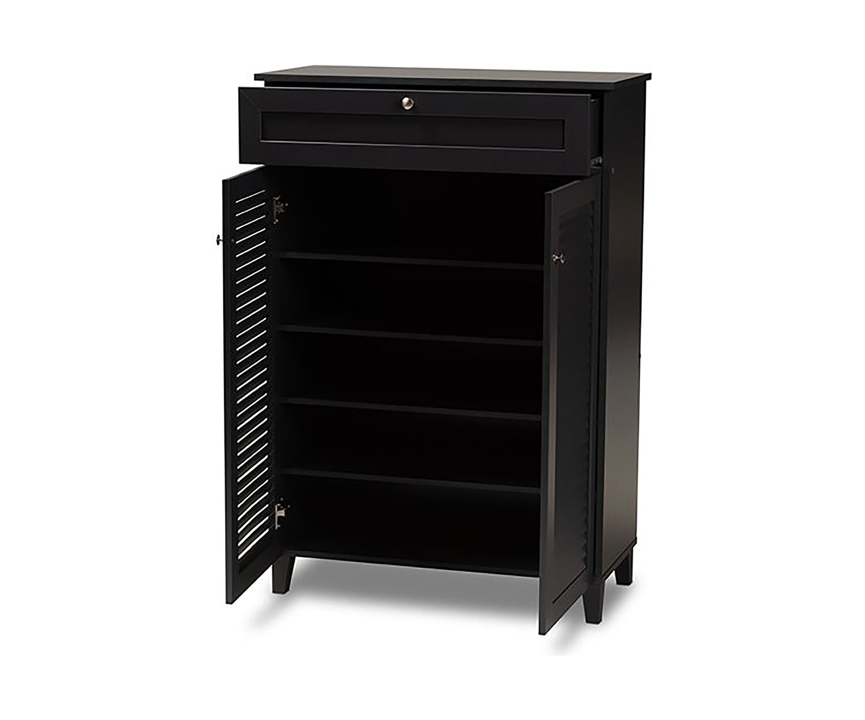 Coolidge Modern and Contemporary Dark Grey Finished 5-Shelf Wood Shoe Storage Cabinet with Drawer