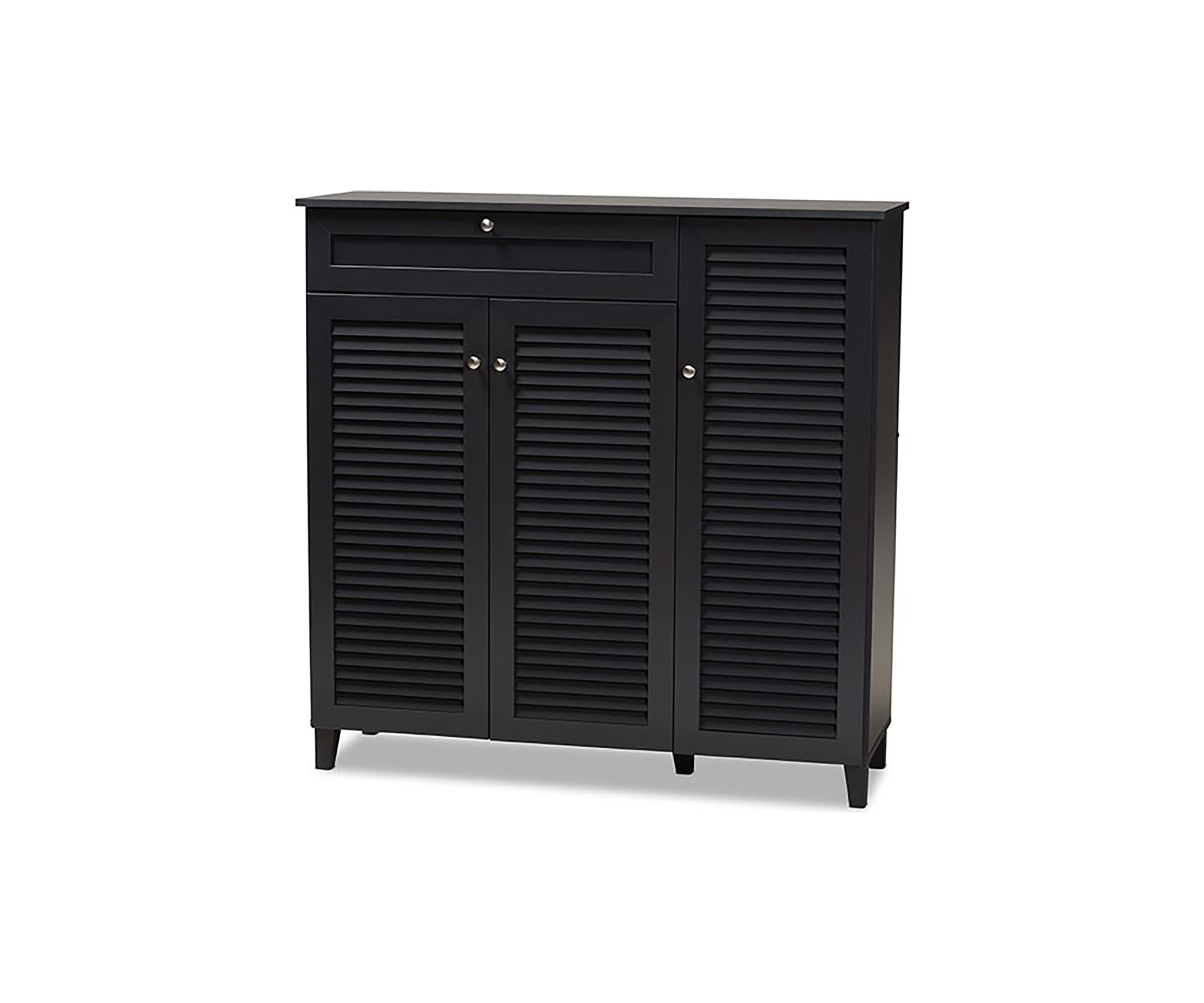 Coolidge Modern and Contemporary Dark Grey Finished 11-Shelf Wood Shoe Storage Cabinet with Drawer