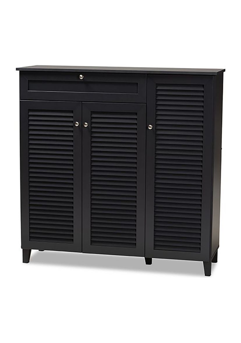 Coolidge Modern and Contemporary Dark Grey Finished 11-Shelf Wood Shoe Storage Cabinet with Drawer