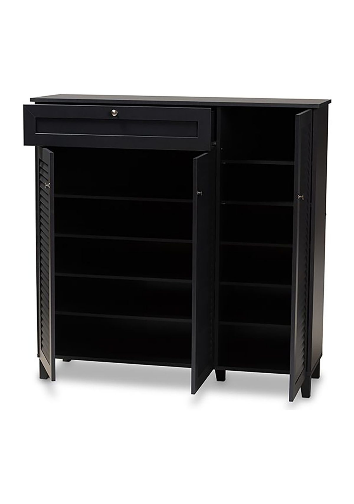 Coolidge Modern and Contemporary Dark Grey Finished 11-Shelf Wood Shoe Storage Cabinet with Drawer