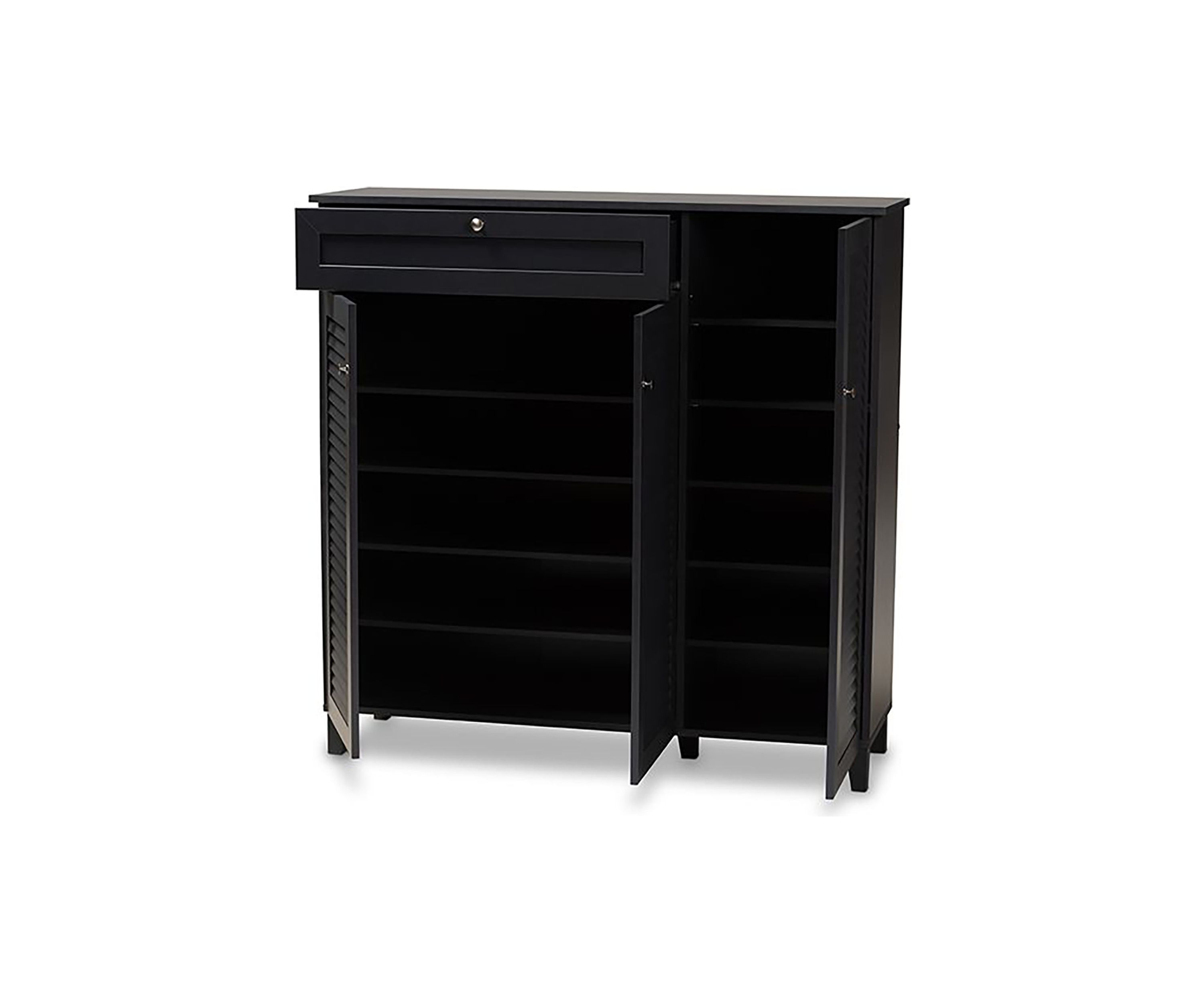 Coolidge Modern and Contemporary Dark Grey Finished 11-Shelf Wood Shoe Storage Cabinet with Drawer