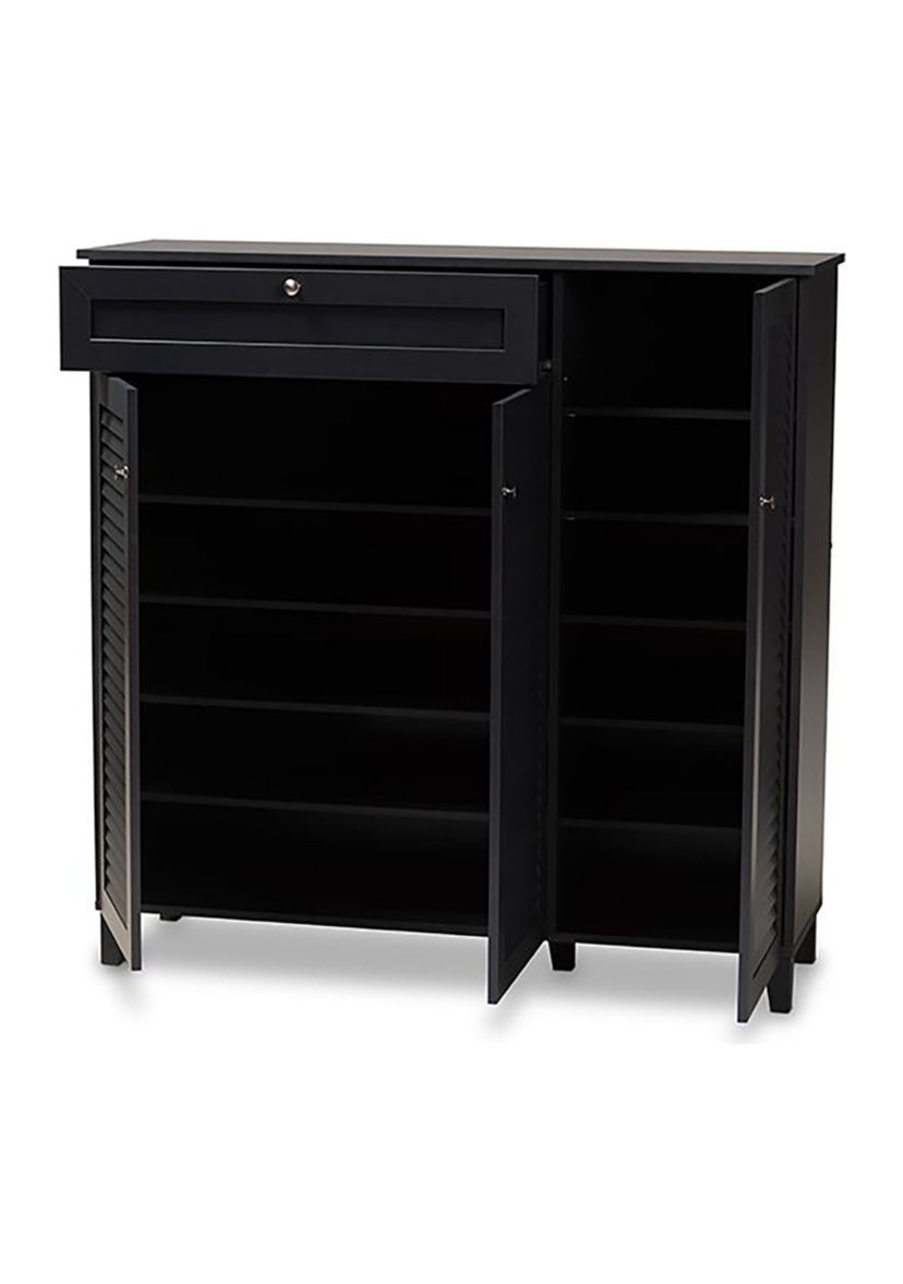 Coolidge Modern and Contemporary Dark Grey Finished 11-Shelf Wood Shoe Storage Cabinet with Drawer