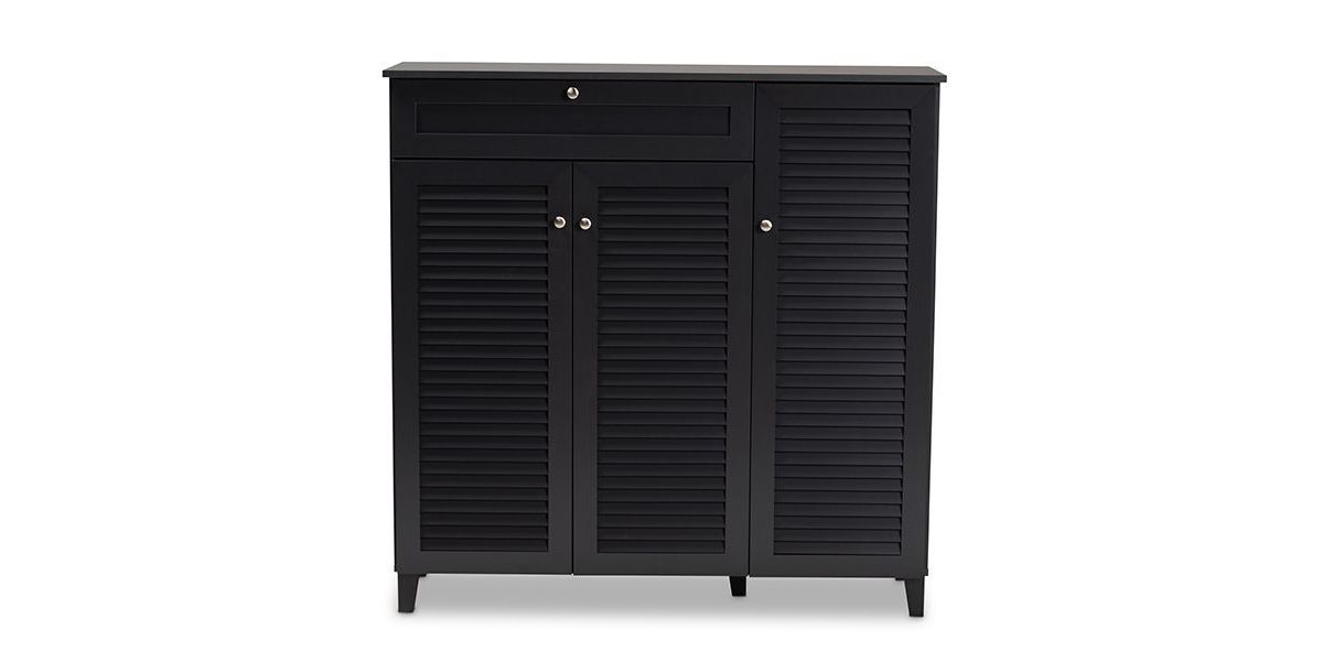 Coolidge Modern and Contemporary Dark Grey Finished 11-Shelf Wood Shoe Storage Cabinet with Drawer