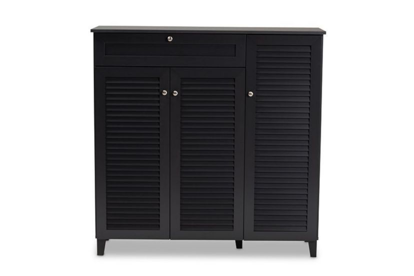 Coolidge Modern and Contemporary Dark Grey Finished 11-Shelf Wood Shoe Storage Cabinet with Drawer