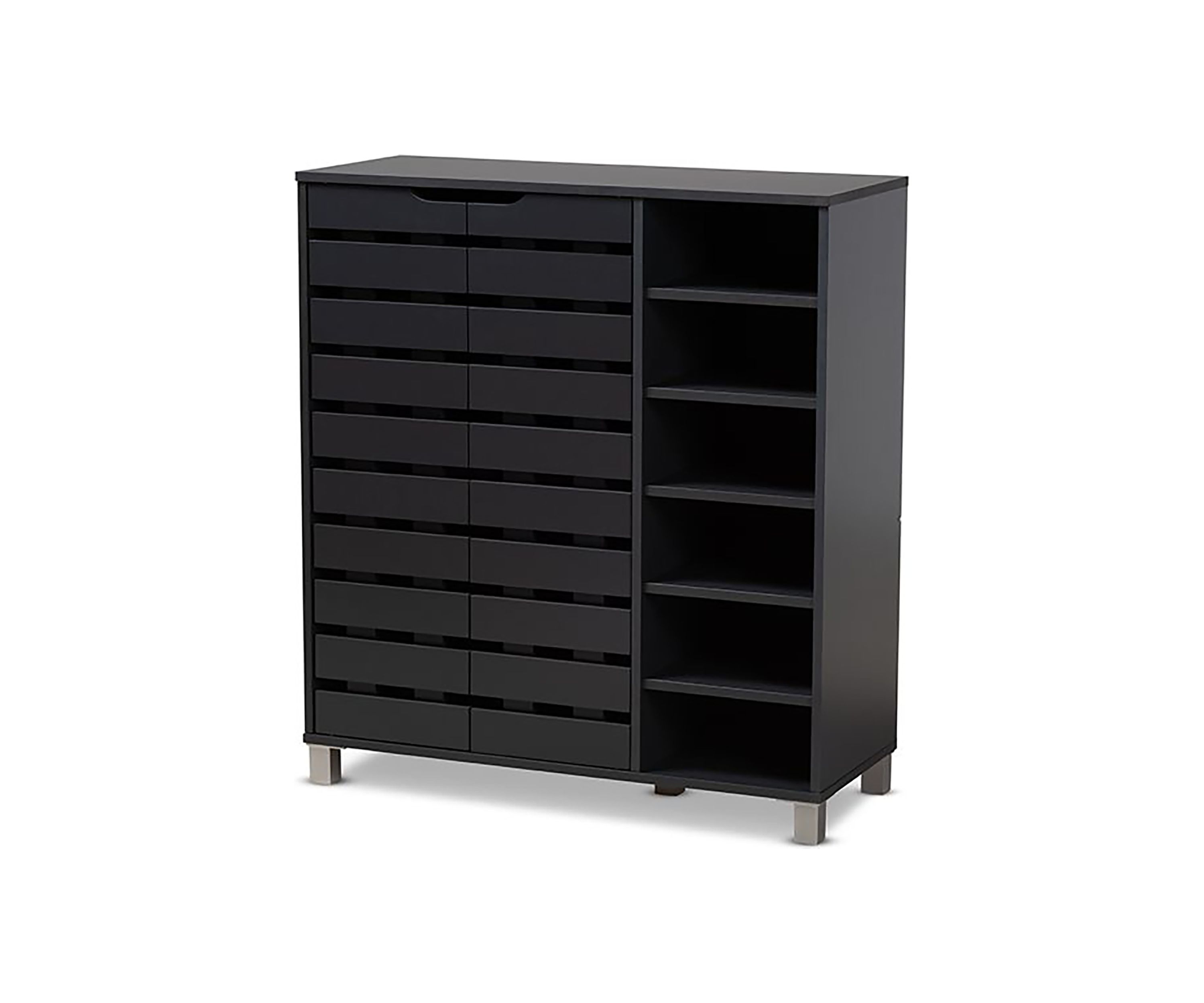 Shirley Modern and Contemporary Dark Grey Finished 2-Door Wood Shoe Storage Cabinet with Open Shelves