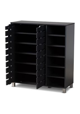 Shirley Modern and Contemporary Dark Grey Finished 2-Door Wood Shoe Storage Cabinet with Open Shelves