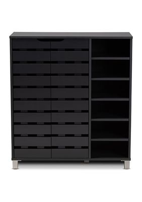 Shirley Modern and Contemporary Dark Grey Finished 2-Door Wood Shoe Storage Cabinet with Open Shelves