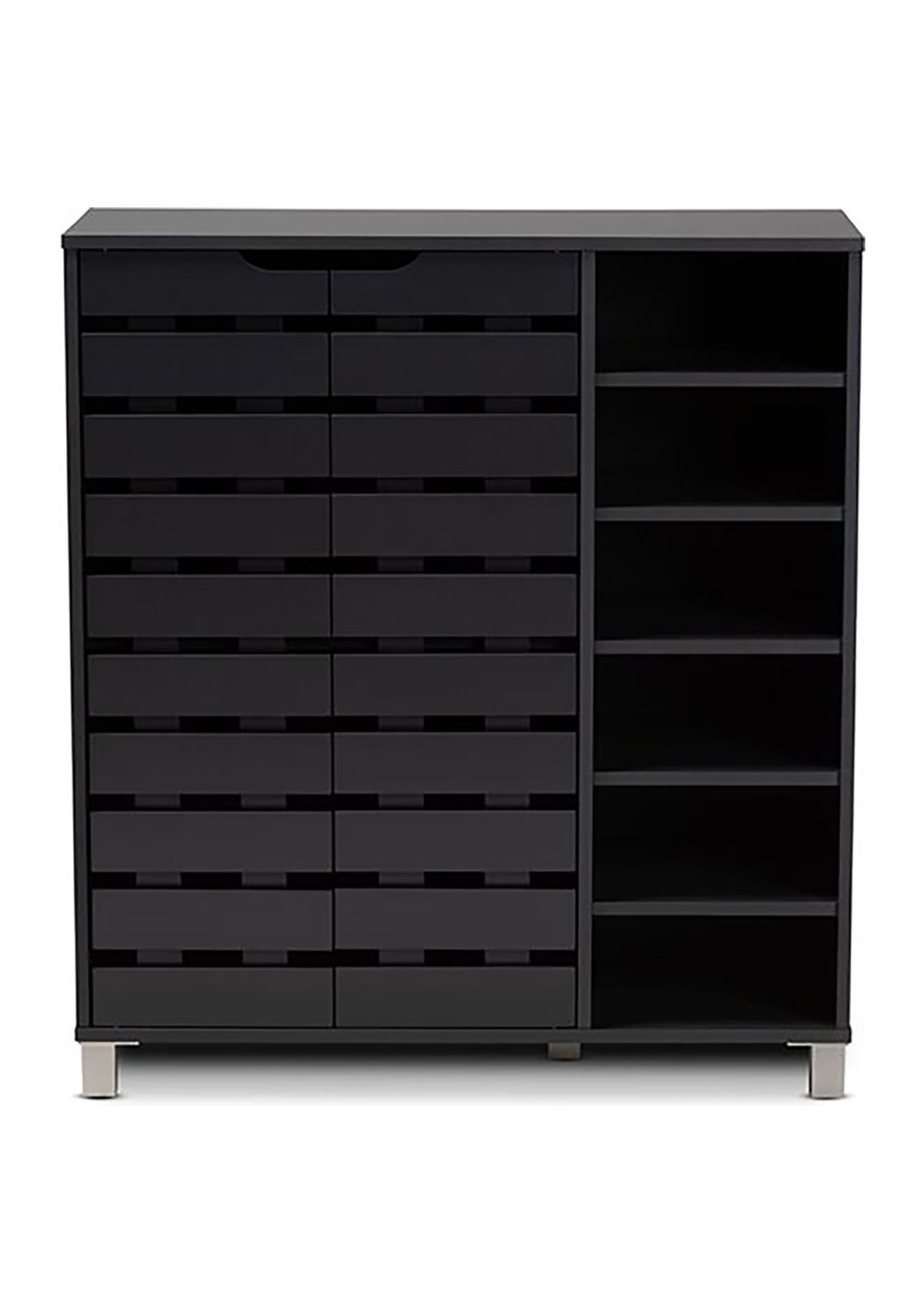 Shirley Modern and Contemporary Dark Grey Finished 2-Door Wood Shoe Storage Cabinet with Open Shelves
