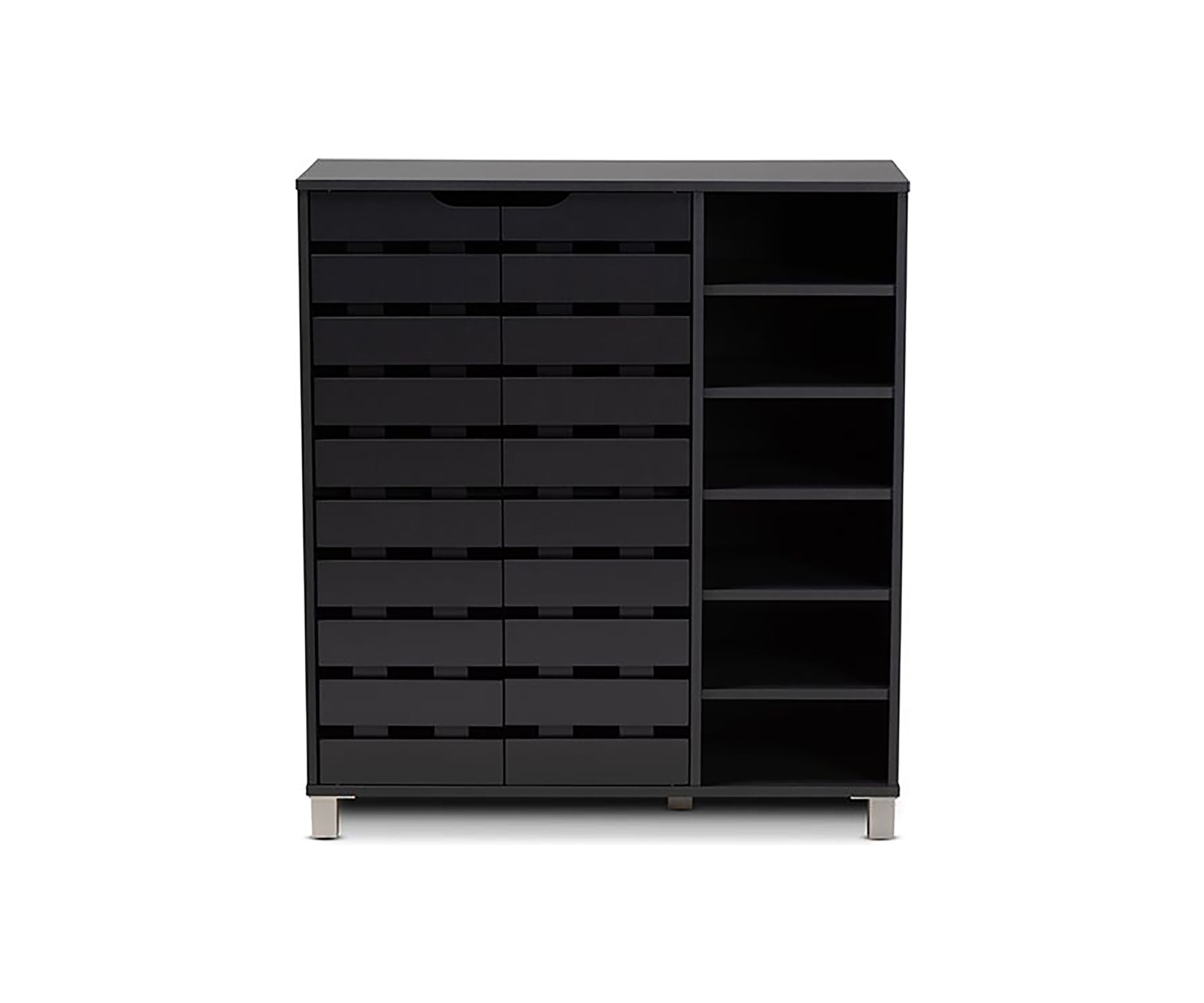 Shirley Modern and Contemporary Dark Grey Finished 2-Door Wood Shoe Storage Cabinet with Open Shelves