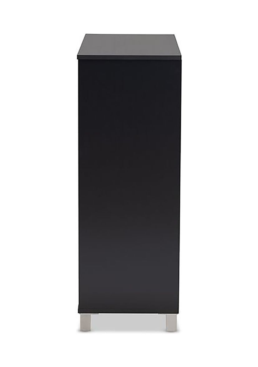Shirley Modern and Contemporary Dark Grey Finished 2-Door Wood Shoe Storage Cabinet with Open Shelves