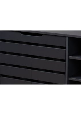 Shirley Modern and Contemporary Dark Grey Finished 2-Door Wood Shoe Storage Cabinet with Open Shelves