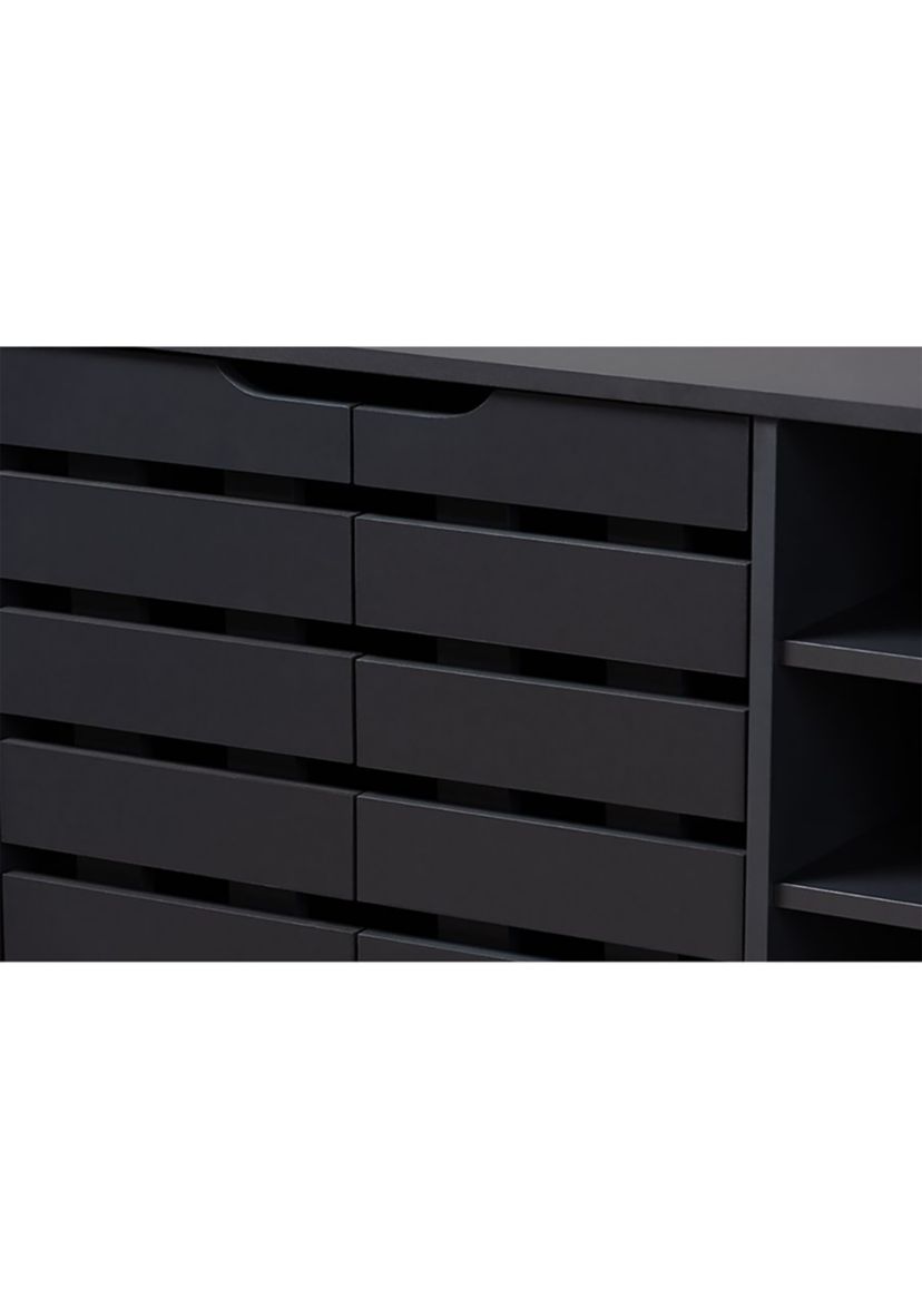 Shirley Modern and Contemporary Dark Grey Finished 2-Door Wood Shoe Storage Cabinet with Open Shelves