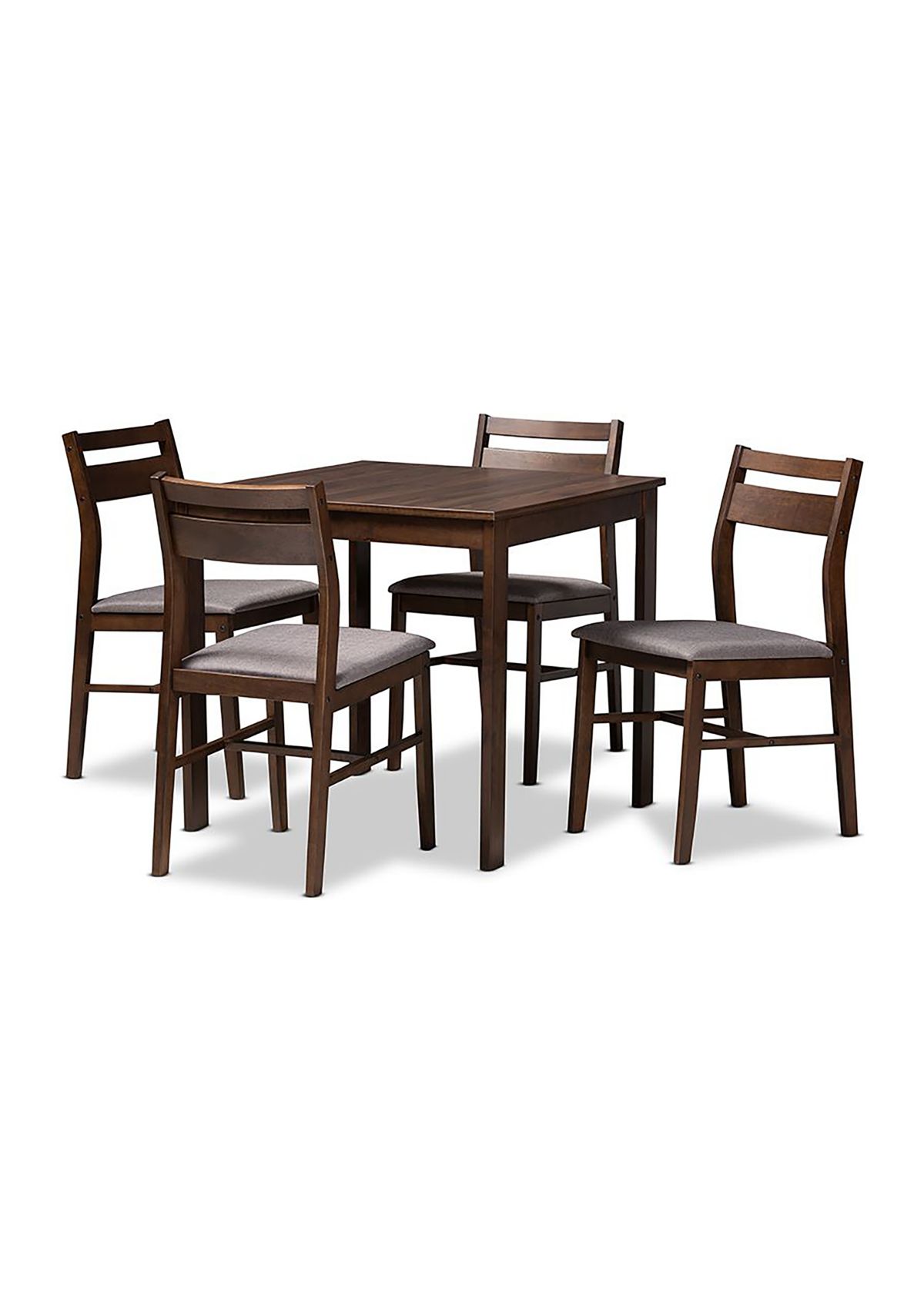 Lovy Modern and Contemporary Gray Fabric Upholstered Dark Walnut-Finished 5-Piece Wood Dining Set