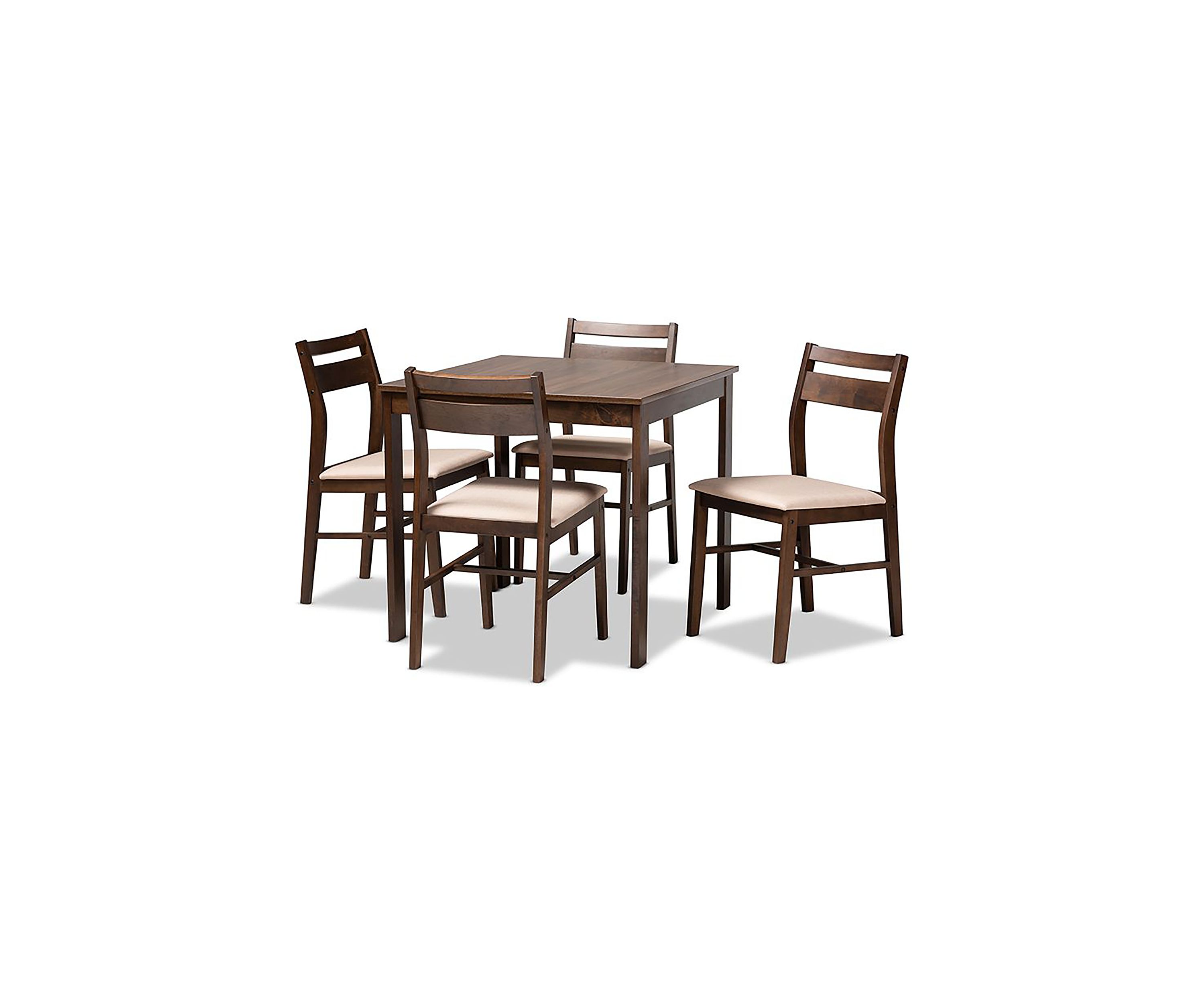Lovy Modern and Contemporary Beige Fabric Upholstered Dark Walnut-Finished 5-Piece Wood Dining Set