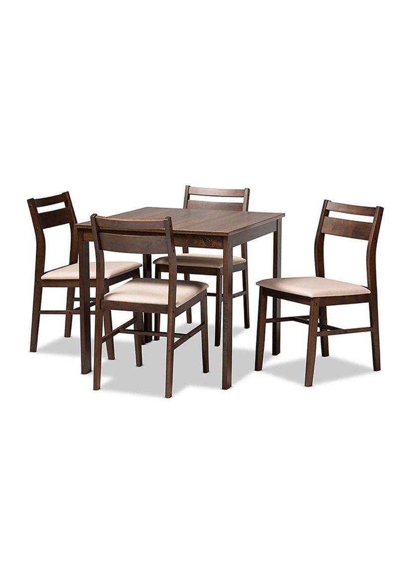 Lovy Modern and Contemporary Beige Fabric Upholstered Dark Walnut-Finished 5-Piece Wood Dining Set