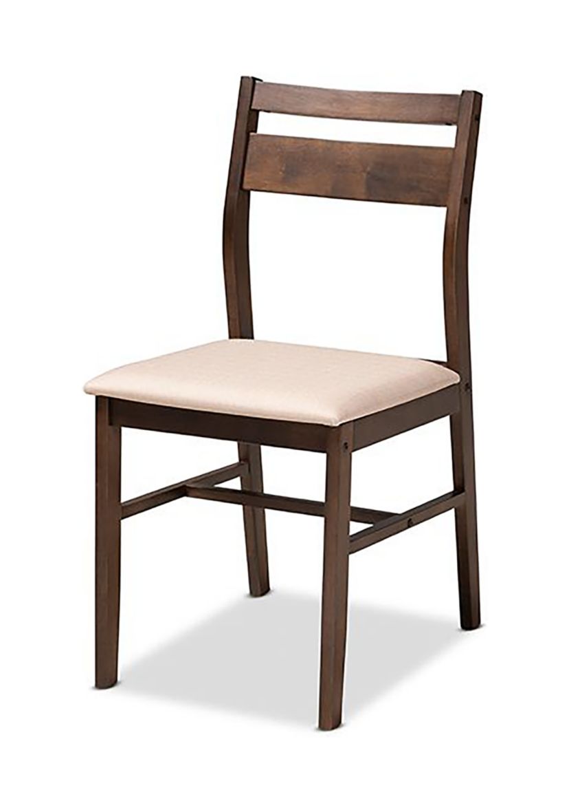 Lovy Modern and Contemporary Beige Fabric Upholstered Dark Walnut-Finished 5-Piece Wood Dining Set