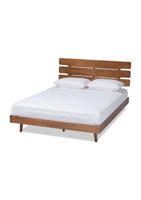 Anzia Mid-Century Modern Walnut Finished Wood Platform bed