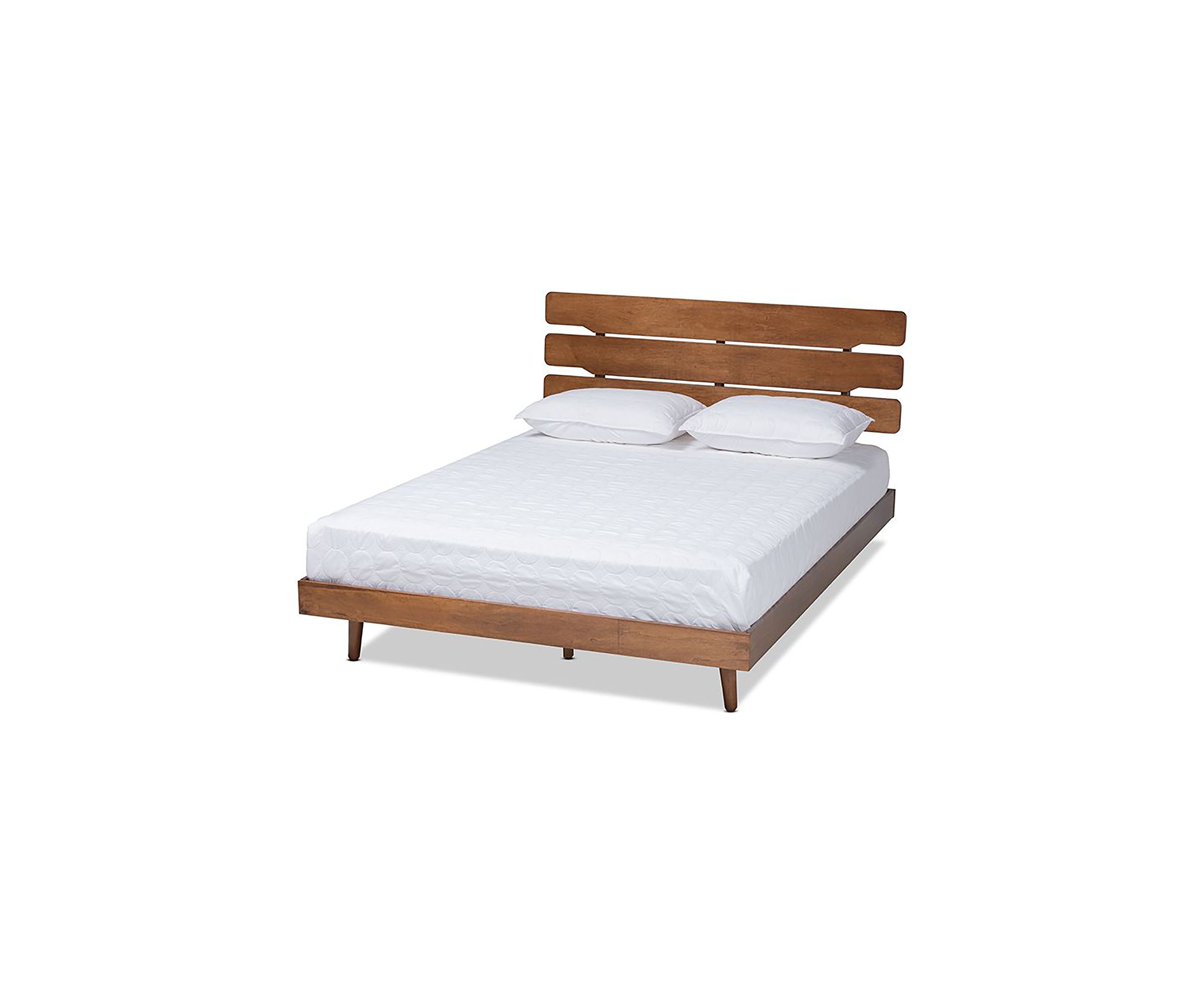 Anzia Mid-Century Modern Walnut Finished Wood Platform bed