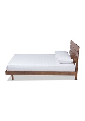 Anzia Mid-Century Modern Walnut Finished Wood Platform bed